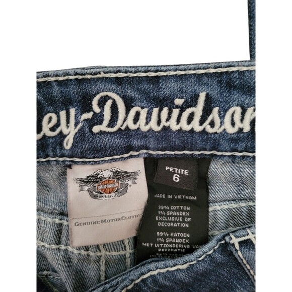 Womens Size 6 Petite Harley Davidson Jeans Low Rise Bootcut Angel Wing Pockets - Picture 5 of 7
